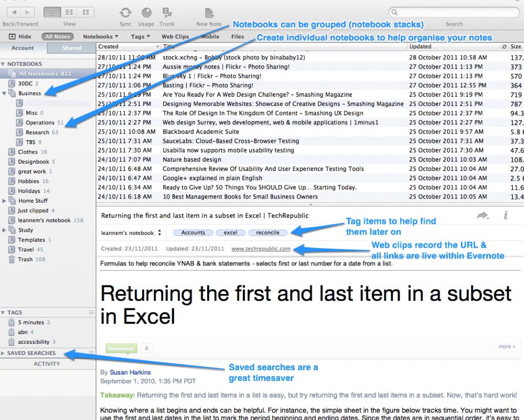 Evernote screenshot