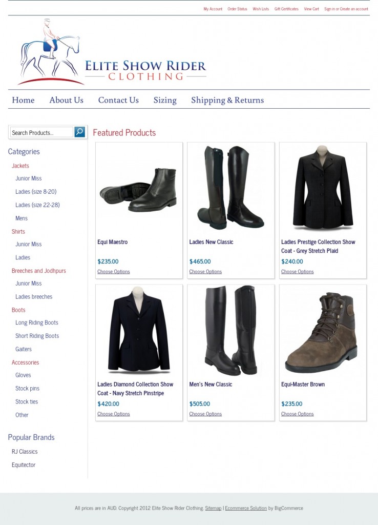 Elite Show Rider Clothing website